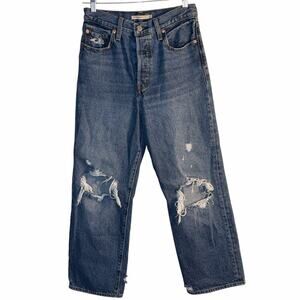 Levi’s Ribcage Straight Ankle Jeans Size 27 Distressed High Rise Button Fly